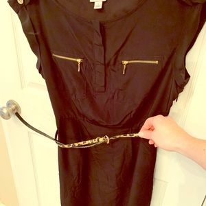 WORTHINGTON black sleeveless dress leopard belt